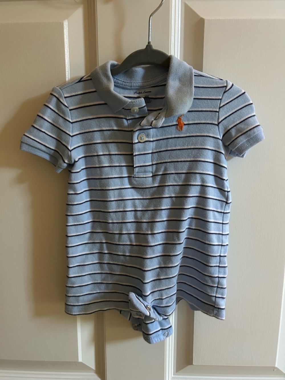 Ralph Lauren Light Blue Striped Polo Romper